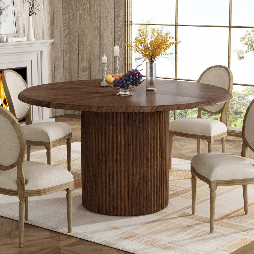 Tribesigns 47" Round Dining Table for 4, Farmhouse Kitchen Table with Metal Base, Modern Small Dinner Table for Dining Room,Kitchen (Chairs Not Included)