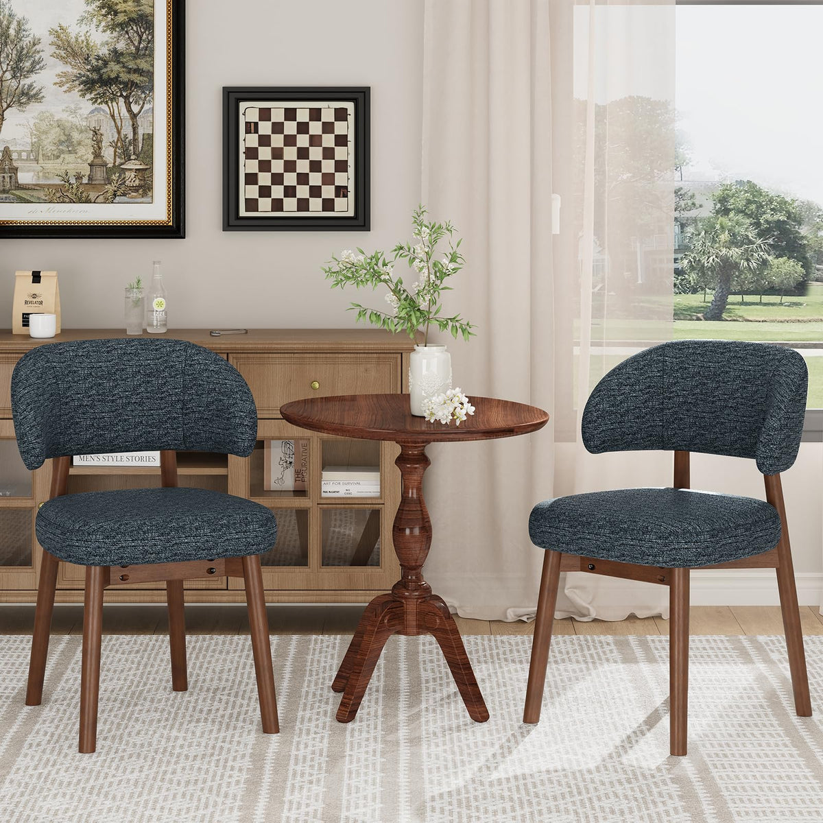 MALOL Wooden Dining Chairs Set of 4, Modern Upholstered Dining Room Kitchen Side Chairs with Curved Open Back for Living Room/Restaurant/Cafe, Brown