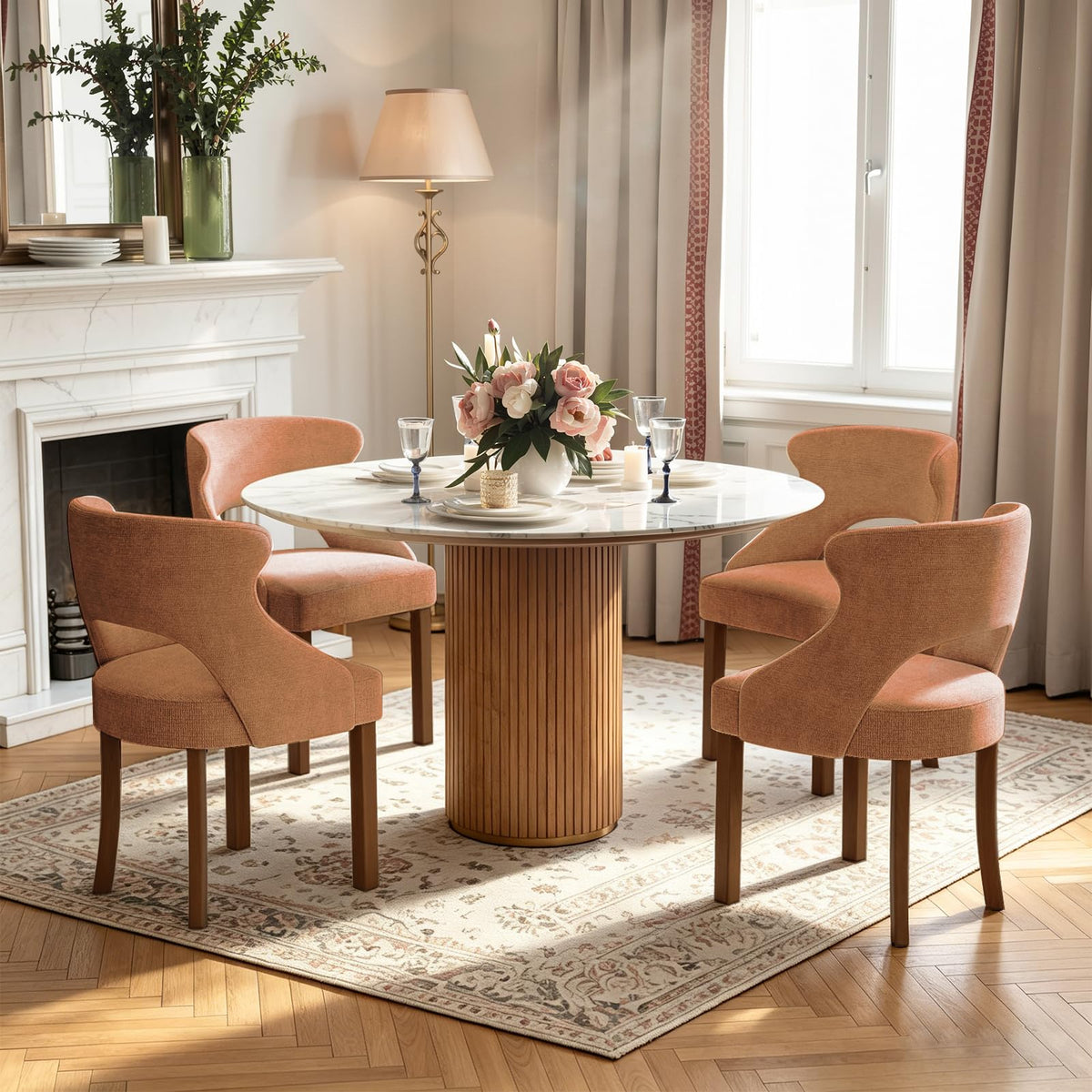 Wooden Dining Chairs Set of 4,Modern Fabric Upholstered Dining Room Chair Kitchen Side Chairs with Solid Wood Legs,Mid Century Farmhouse Dinner Chairs for Kitchen Dining Room,Restaurant,Green
