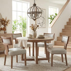 HNY Mid Century Modern Dining Chairs Set of 4, Upholstered Linen Kitchen & Dining Room Chairs with Ergonomic Curved Backrest, Solid Wood Legs, Farmhouse Accent Chair for Home, Apartment, Beige