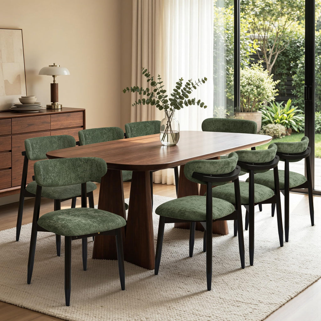 CHUN YI Dining Chairs Set of 4, Upholstered Wooden Dining Room Chairs, Mid Century Modern Fabric Kitchen Chair with Ergonomic Curved Backrest, Beige (Only Chairs)