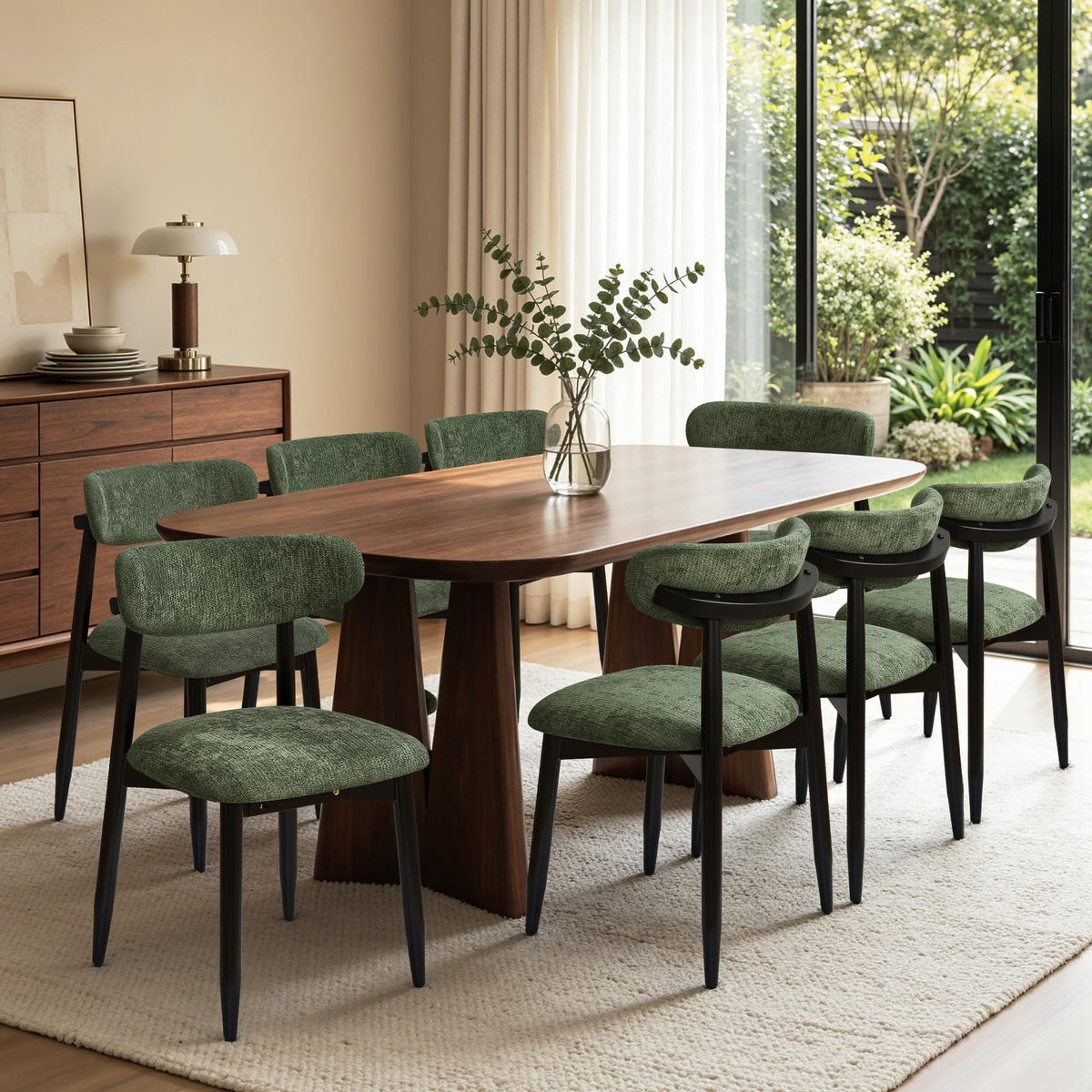 CHUN YI Dining Chairs Set of 4, Upholstered Wooden Dining Room Chairs, Mid Century Modern Fabric Kitchen Chair with Ergonomic Curved Backrest, Beige (Only Chairs)