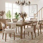 HNY Mid Century Modern Dining Chairs Set of 4, Upholstered Linen Kitchen & Dining Room Chairs with Ergonomic Curved Backrest, Solid Wood Legs, Farmhouse Accent Chair for Home, Apartment, Beige