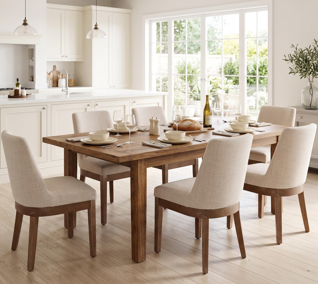 RIVOVA Upholstered Dining Chairs Set of 4, Modern Wooden Dining Room Chair Linen Fabric Kitchen Chairs Farmhouse Dinner Chair with Hardwood Frame, Beige