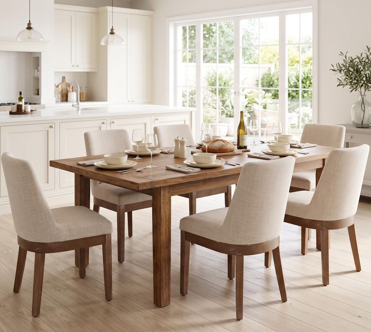 RIVOVA Upholstered Dining Chairs Set of 4, Modern Wooden Dining Room Chair Linen Fabric Kitchen Chairs Farmhouse Dinner Chair with Hardwood Frame, Beige