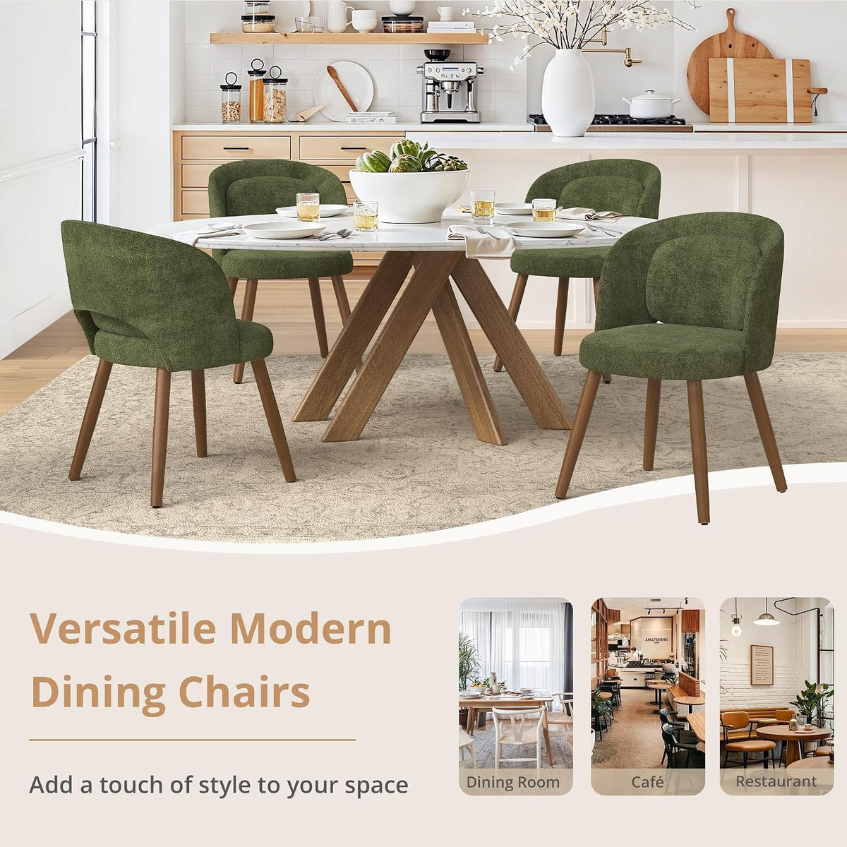 LUE BONA Dining Chairs Set of 4 with Lumbar Support, Green
