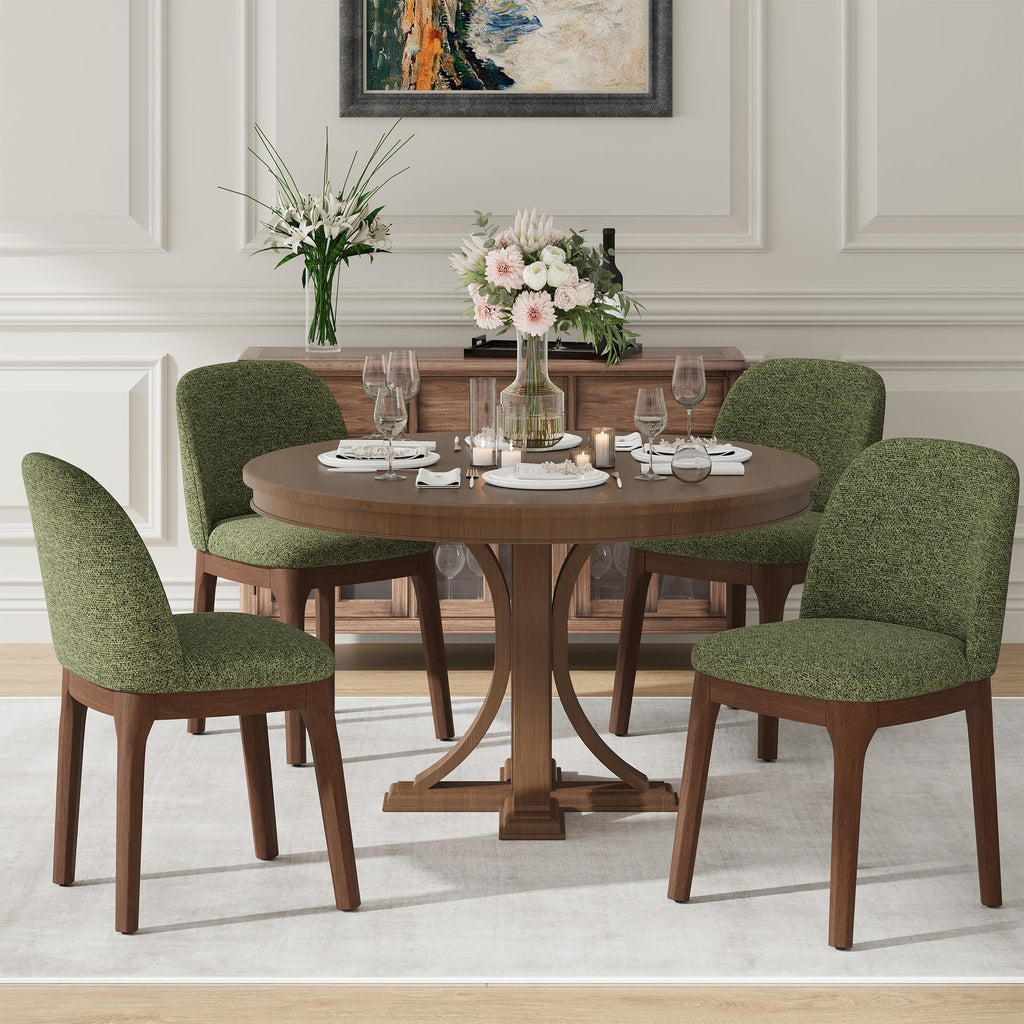 MALOL Wooden Dining Chairs Set of 6, Upholstered Kitchen & Dining Room Chairs with Thickened Wooden Legs, Farmhouse Side Chairs, Beige