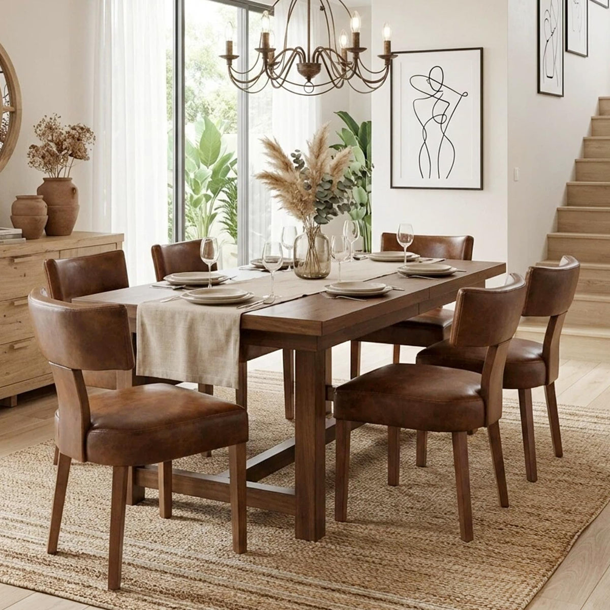 HNY Mid Century Modern Dining Chairs Set of 4, Upholstered Linen Kitchen & Dining Room Chairs with Ergonomic Curved Backrest, Solid Wood Legs, Farmhouse Accent Chair for Home, Apartment, Beige