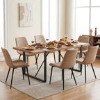 PU Leather Dining Chairs Set of 4, Modern Armless Dining Room Chairs, Comfy Upholstered Kitchen Chairs with Backrest, Black Metal Legs for Living Room, Dinning Room, Beige