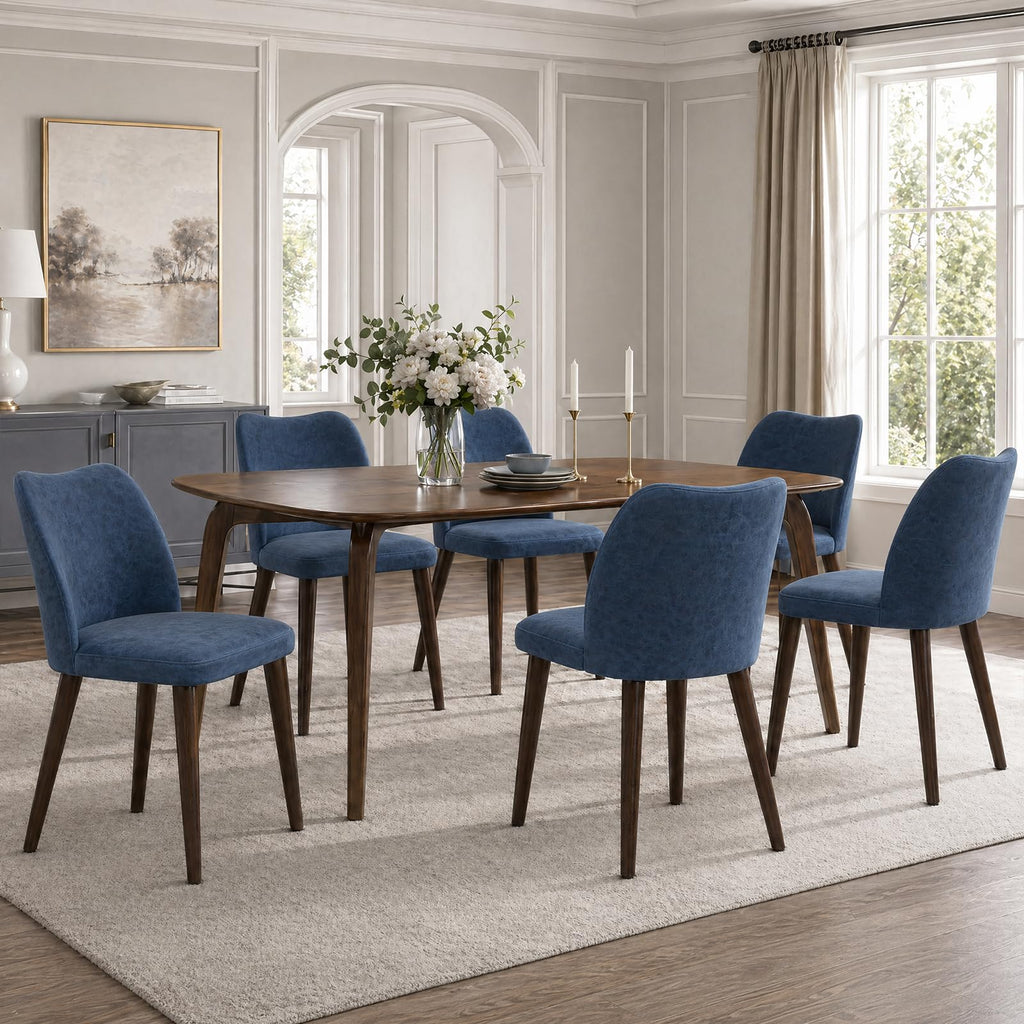 COLAMY Upholstered Dining Chairs Set of 4, Modern Kitchen & Dining Room Chairs with Curved Back, Fabric Padded Seat and Solid Wood Legs, Side Chairs for Restaurant, Cafe & Home, Beige
