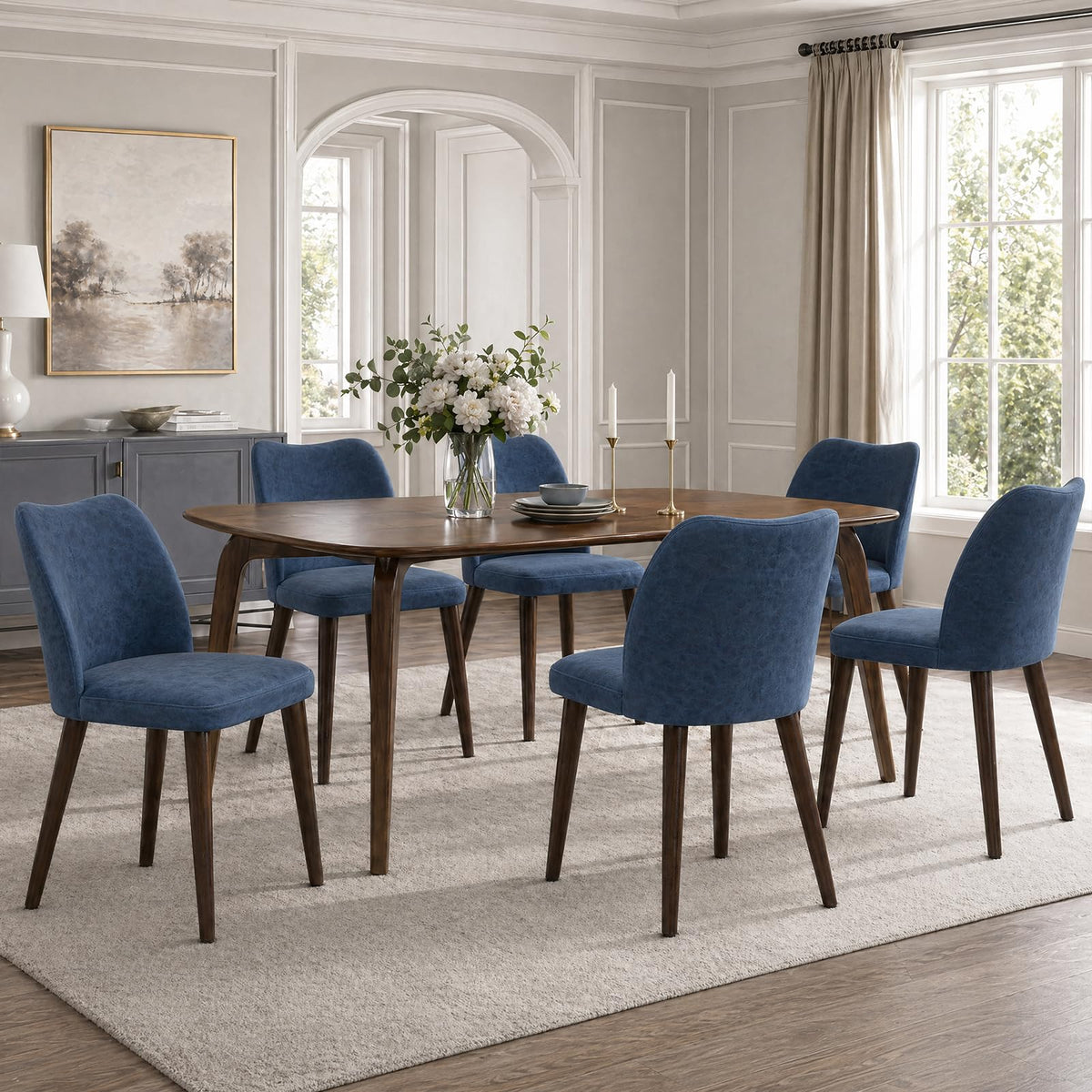 COLAMY Upholstered Dining Chairs Set of 4, Modern Kitchen & Dining Room Chairs with Curved Back, Fabric Padded Seat and Solid Wood Legs, Side Chairs for Restaurant, Cafe & Home, Beige