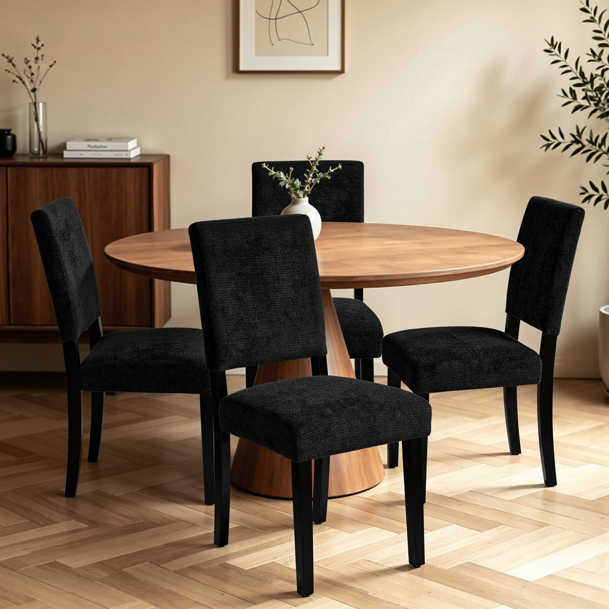 CHUN YI Dining Chairs Set of 4, Upholstered Dining Room Chairs, Modern Farmhouse Parsons Chairs with Solid Wood Legs & Fabric Padded Seat for Kitchen/Living Room/Restaurant, Beige