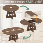 47.2"-63" Extendable Round Dining Table for 4-8, Kitchen Table