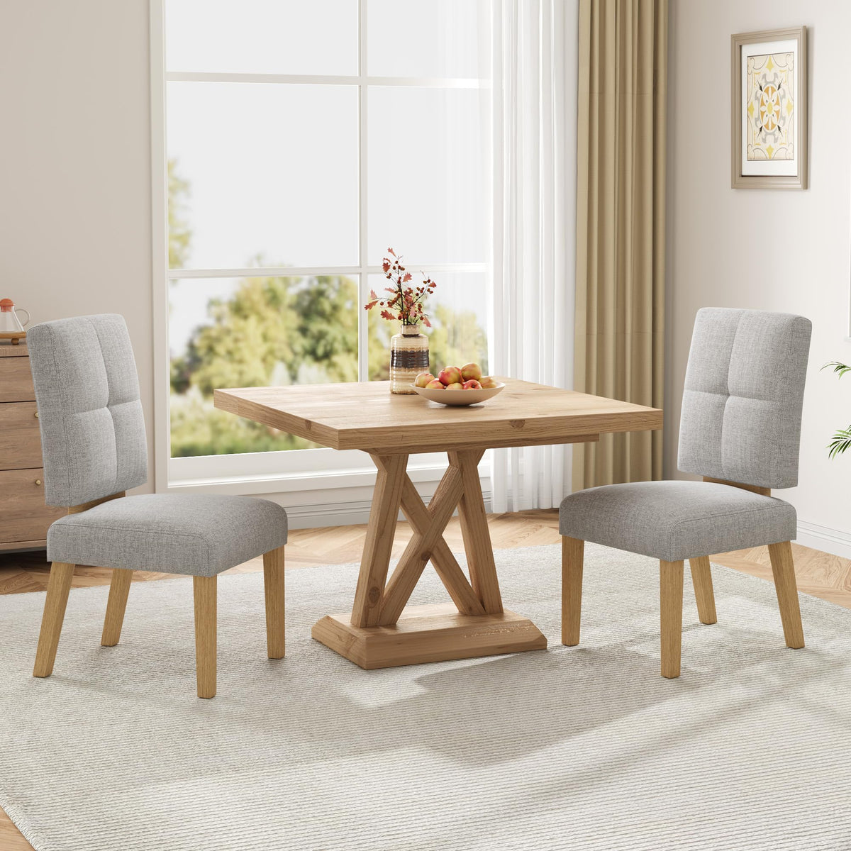 Wooden Dining Chairs Set of 4, Modern Farmhouse Dining Room Chairs with Cloud-Like Thick Cushion, Solid Wood Frame, Upholstered Kitchen Chairs for Dining Room, Living Room, Restaurant, Easy Assemble