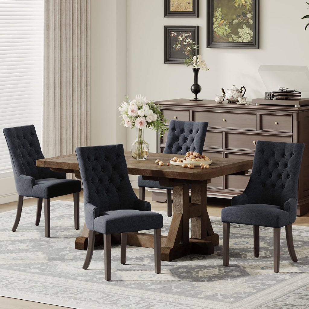 COLAMY Wingback Upholstered Dining Chairs Set of 4, Fabric Side Dining Room Chairs with Tufted Button, Living Room Chairs for Home Kitchen Resturant- Beige