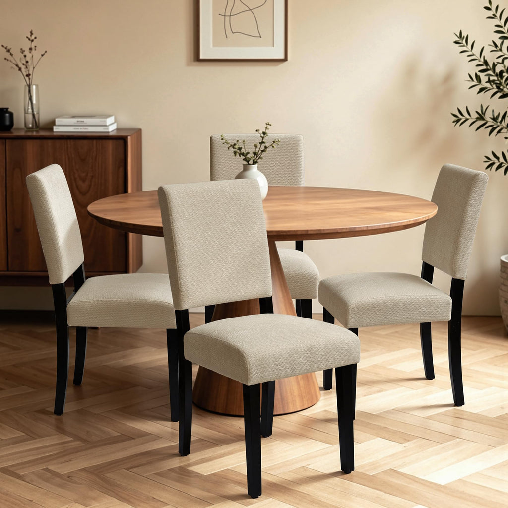 CHUN YI Dining Chairs Set of 4, Upholstered Dining Room Chairs, Modern Farmhouse Parsons Chairs with Solid Wood Legs & Fabric Padded Seat for Kitchen/Living Room/Restaurant, Beige