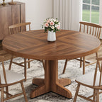 47" Round Dining Table for 4, Farmhouse Kitchen Dining Room Table, Grey