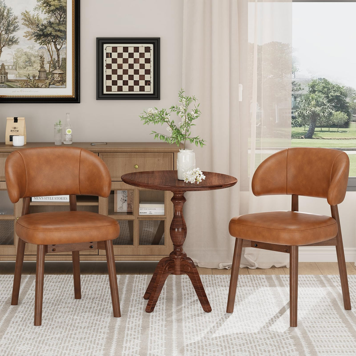 MALOL Wooden Dining Chairs Set of 4, Modern Upholstered Dining Room Kitchen Side Chairs with Curved Open Back for Living Room/Restaurant/Cafe, Brown