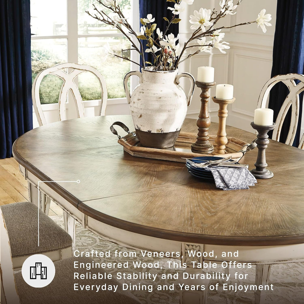 Signature Design by Ashley Extendable Round to Oval Dining Table, White