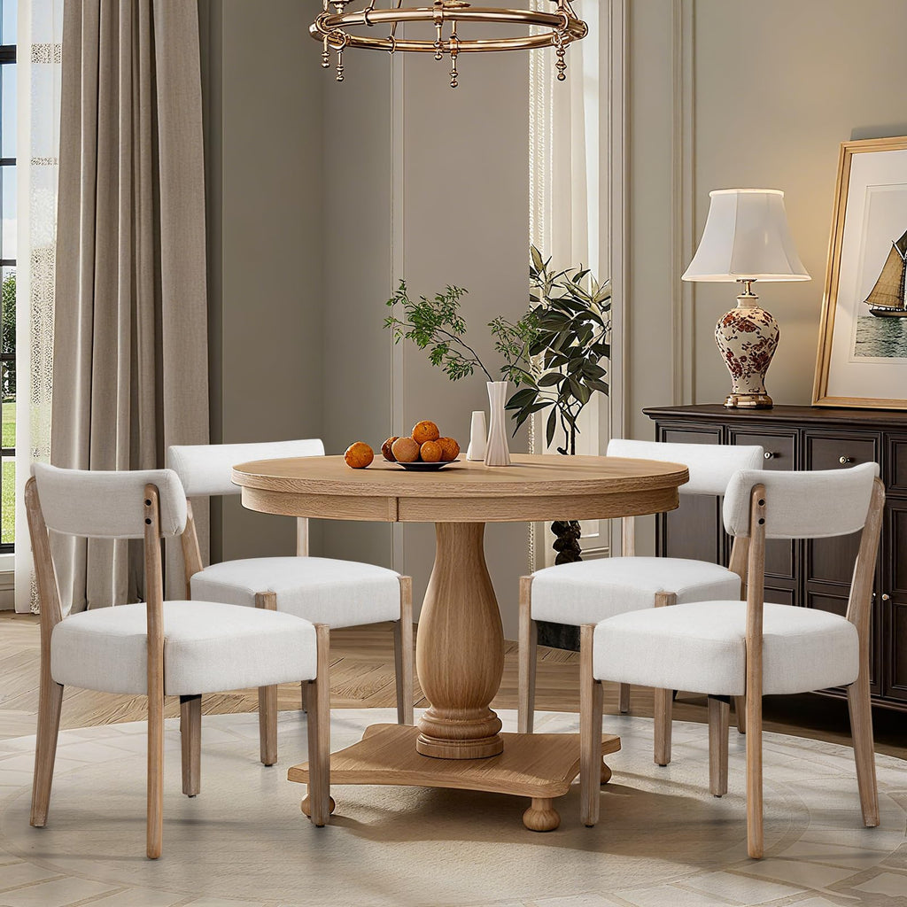 ZJhome Dining Chairs Set of 4,Mid Century Modern Dining Chair Set - Linen Upholstered Low Back Kitchen & Dining Room Chairs with Woven Design,Oatmeal Fabric