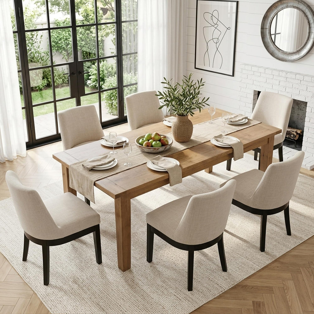 HNY Modern Dining Chairs Set of 6 with Comfortable Back Support, Farmhouse Soft Linen Upholstered Kitchen Dining Room Chairs with Solid Wood Legs, Armless Accent Side Chairs for Living Room, Beige