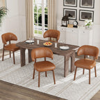 MALOL Wooden Dining Chairs Set of 4, Modern Upholstered Dining Room Kitchen Side Chairs with Curved Open Back for Living Room/Restaurant/Cafe, Brown
