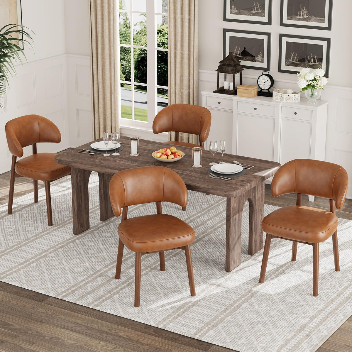 MALOL Wooden Dining Chairs Set of 4, Modern Upholstered Dining Room Kitchen Side Chairs with Curved Open Back for Living Room/Restaurant/Cafe, Brown