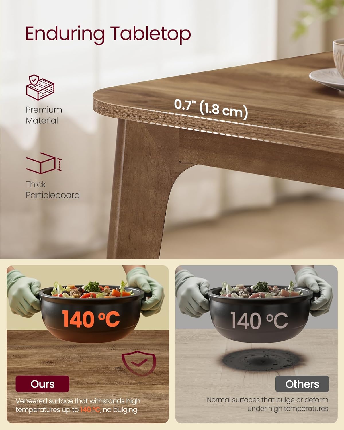 VASAGLE 70.9'' Dining Table for 4-8 People, Kitchen Table