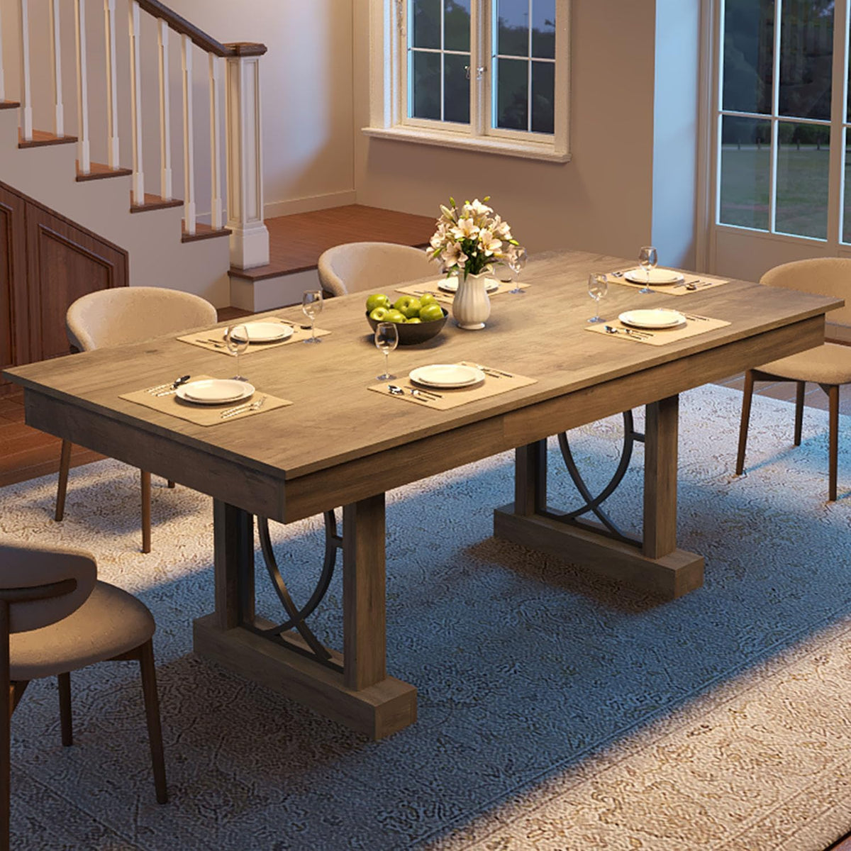 IDEALHOUSE Wooden Dining Table for 6-8 People with 2 Large Drawers, 71 in Long Farmhouse Rectangular Kitchen Dining Table & Thick Table Top, Sturdy Frame, for Big Family, Dinette, Rustic Gray