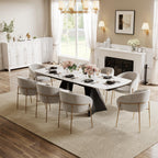 Extendable Dining Table with Leaf, 78"-110" Rectangular Sintered Stone, Marble-Look Top, Seats 6-14, Metal Base, Easy-Clean, Heat & Scratch Resistant, Dining Room/Kitchen Table for Family Gatherings