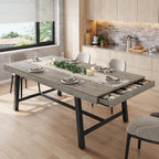 Industrial Dining Table for 6, 70.9" Rectangular Kitchen Table with Hidden 2 Storage Drawers, Wooden Dining Room Table with Heavy Duty Metal Frame, Kitchen & Dining Room Table for 6-8 People, Grey