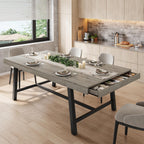 Industrial Dining Table for 6, 70.9" Rectangular Kitchen Table with Hidden 2 Storage Drawers, Wooden Dining Room Table with Heavy Duty Metal Frame, Kitchen & Dining Room Table for 6-8 People, Grey