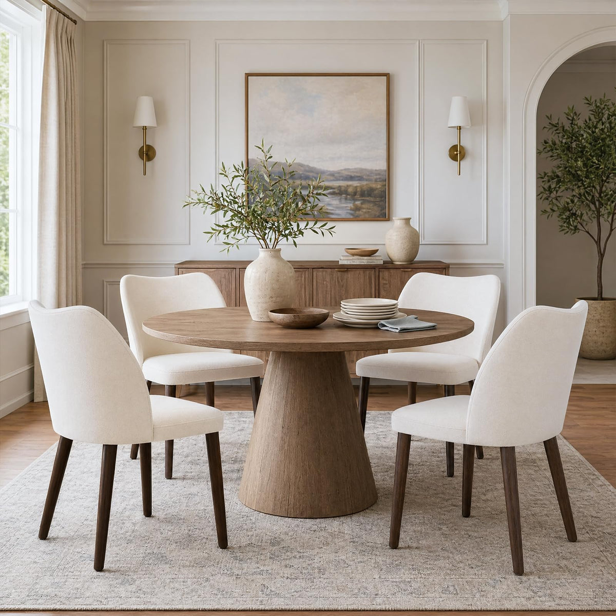 MALOL Dining Chairs Set of 6, Upholstered Fabric Kitchen Chairs with Curved Back, Padded Seat and Solid Wood Legs, Modern Dining Chair for Kitchen Dining Room, Camel