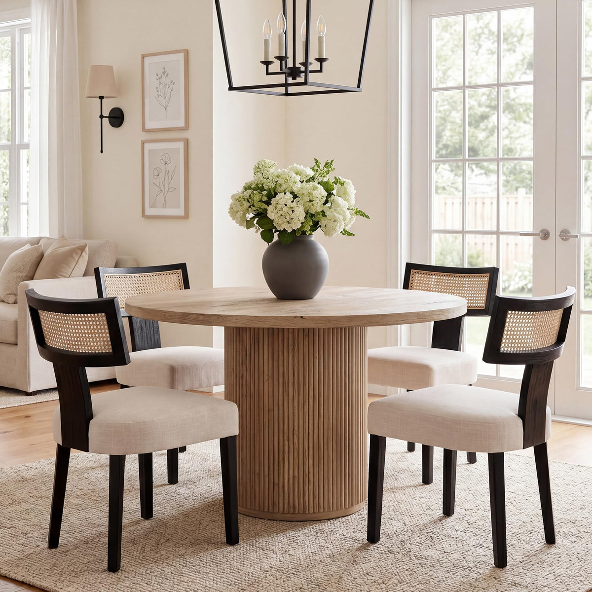 HNY Mid Century Modern Dining Chairs Set of 4, Upholstered Linen Kitchen & Dining Room Chairs with Ergonomic Curved Backrest, Solid Wood Legs, Farmhouse Accent Chair for Home, Apartment, Beige