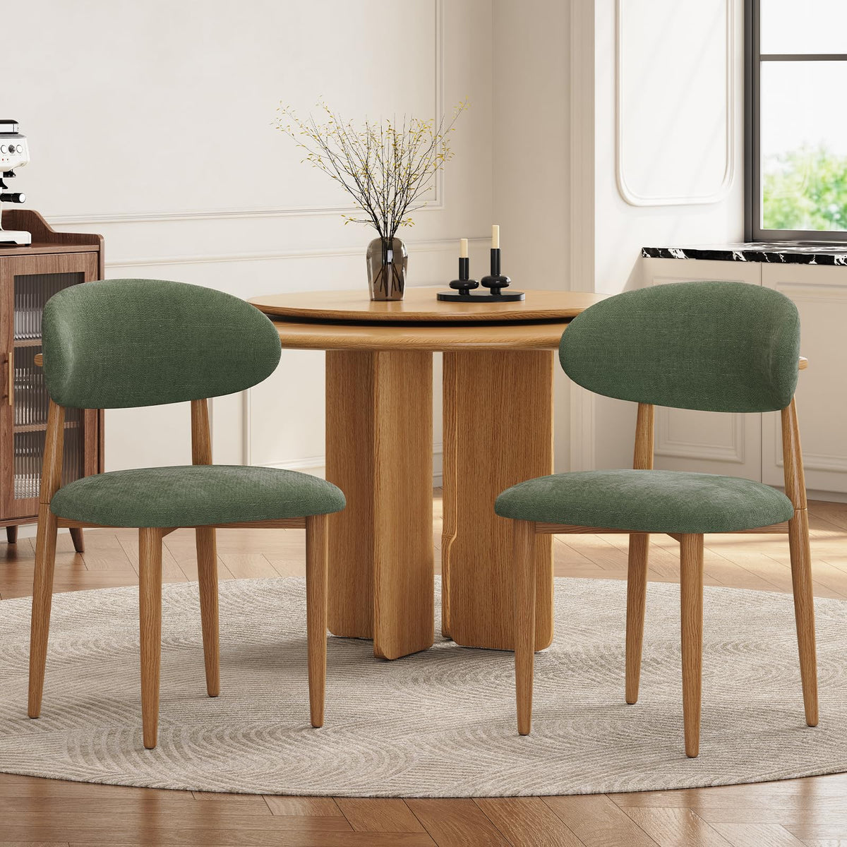 Dining Chairs, Modern Fabric Upholstered Dining Room Chair MetalKitchen Chairs, Farmhouse Dinner Chair for Kitchen Dining Room, Beige (4, Beige Seat/Wood-Grain Metal Legs)