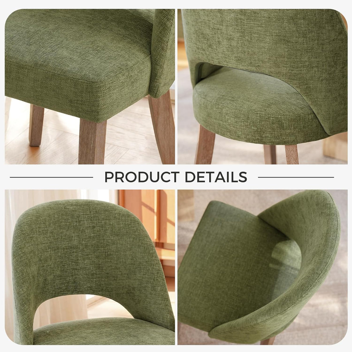 Wooden Dining Chairs Set of 4, Green Chenille Kitchen Dining Chairs