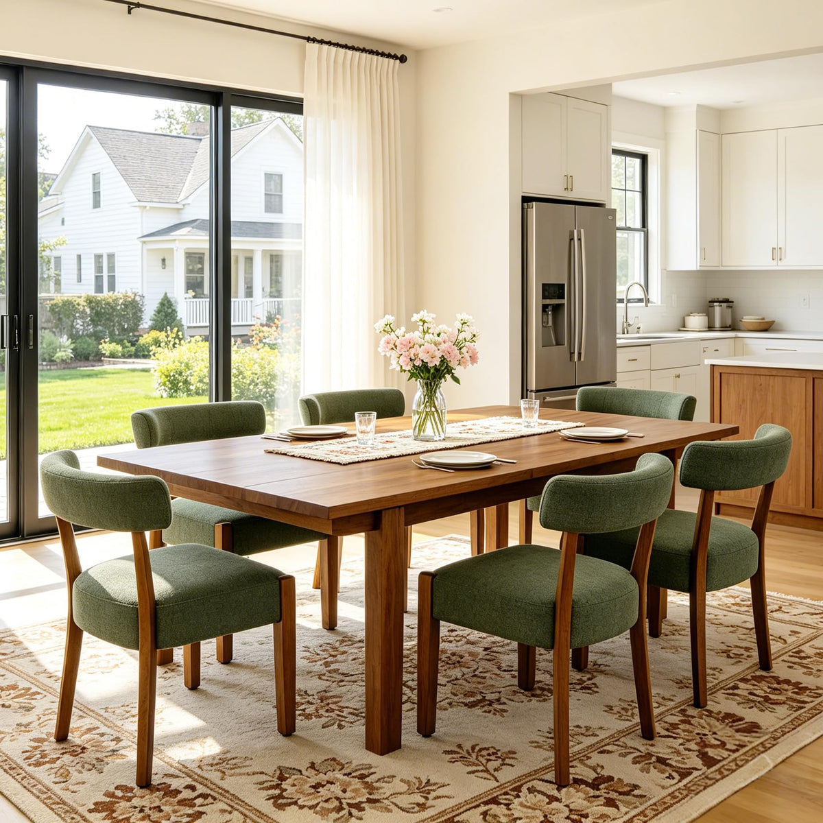 RNKSFX Modern Dining Chairs Set of 4, Faux Leather Upholstered Kitchen & Dining Room Chairs, Mid Century Modern Wooden Dining Chairs Oversized Sturdy Rounded Chairs Curved Back, Beige