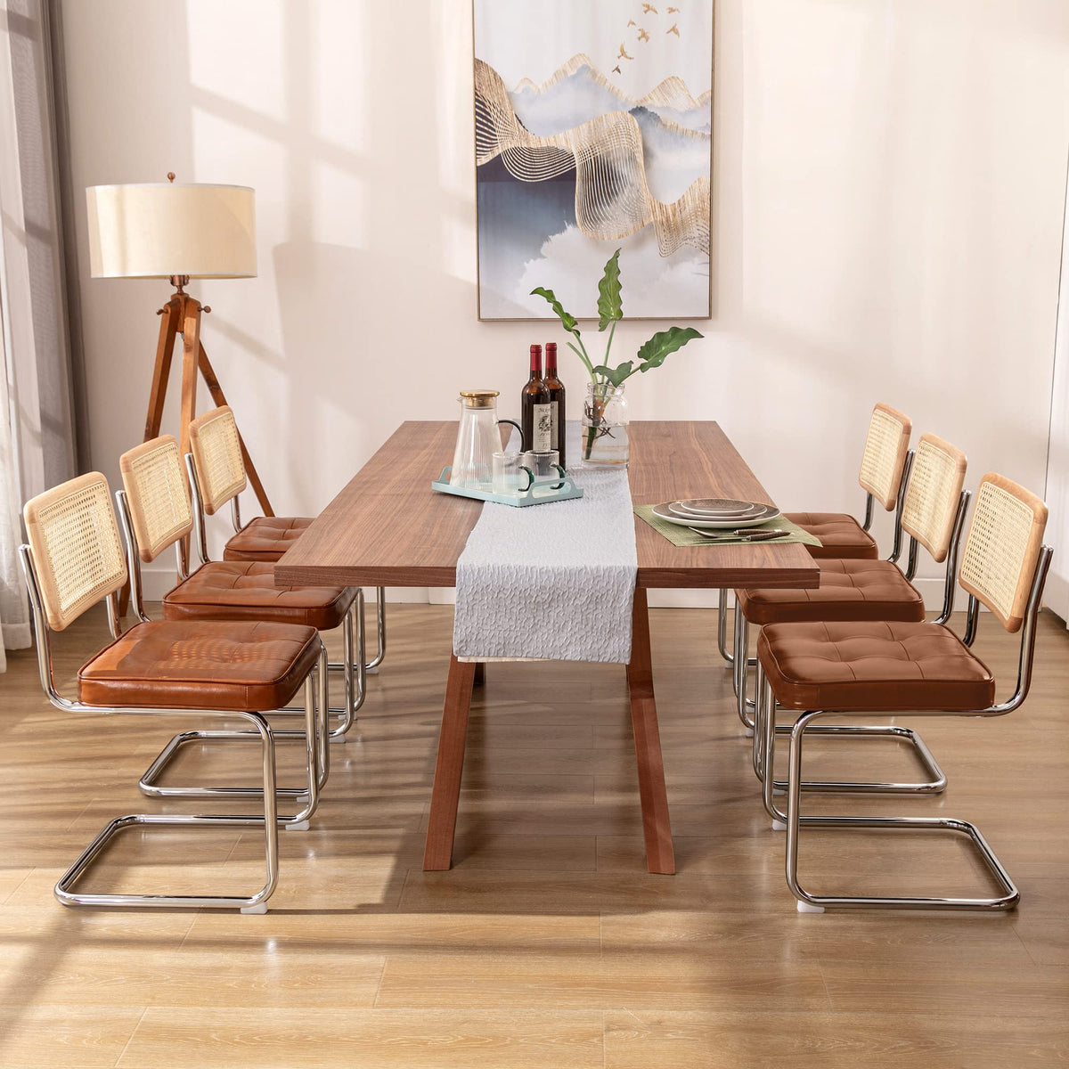 Zesthouse Natural Rattan Dining Chairs Set of 2, Modern Cesca Kitchen Chair