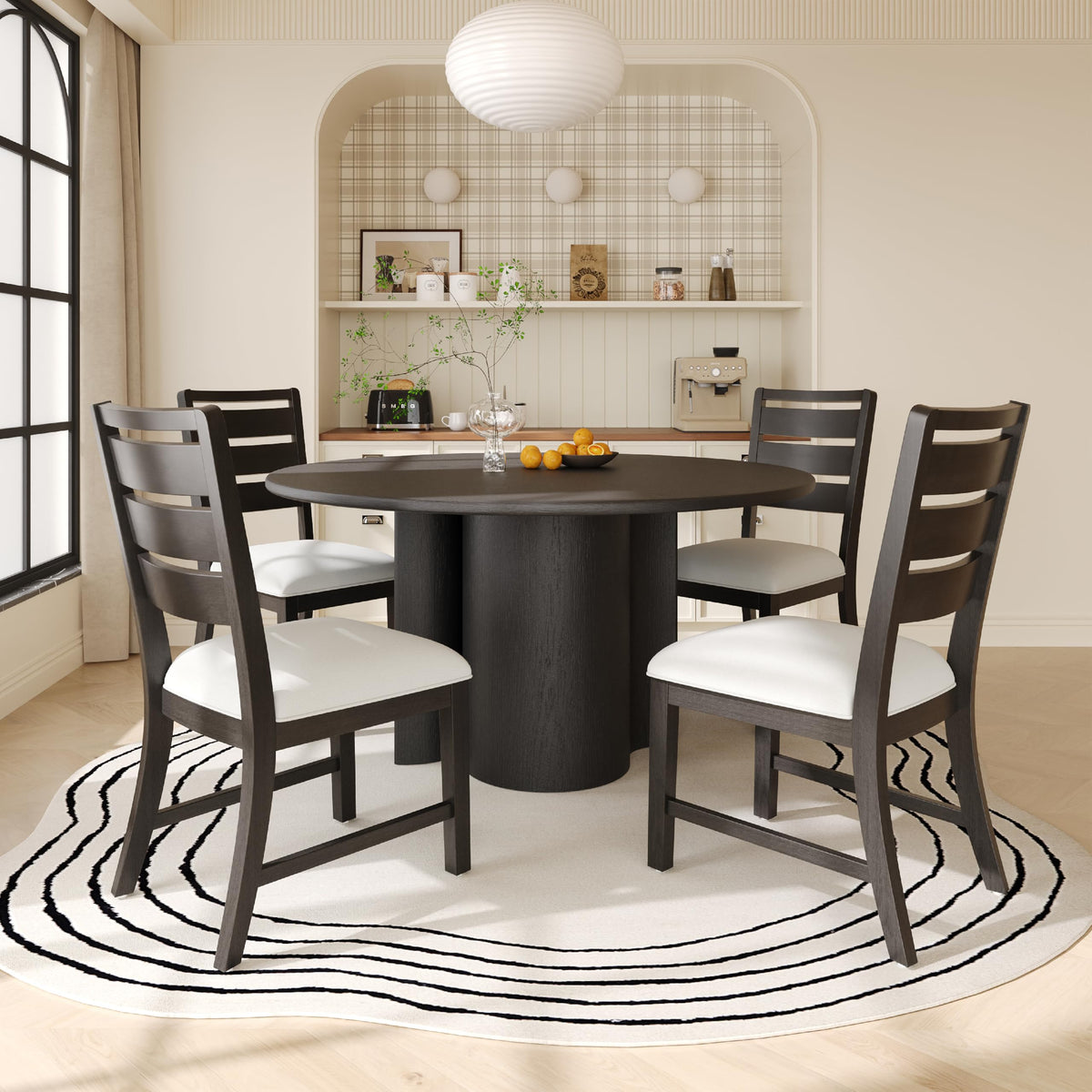 COLAMY Wooden Dining Chairs Set of 6, Farmhouse Upholstered Dining Room Chairs with 3.5" Thick Cushion, FSC Solid Wood Ladder Back Kitchen Chairs for Home and Restaurant, Easy Clean,Brown