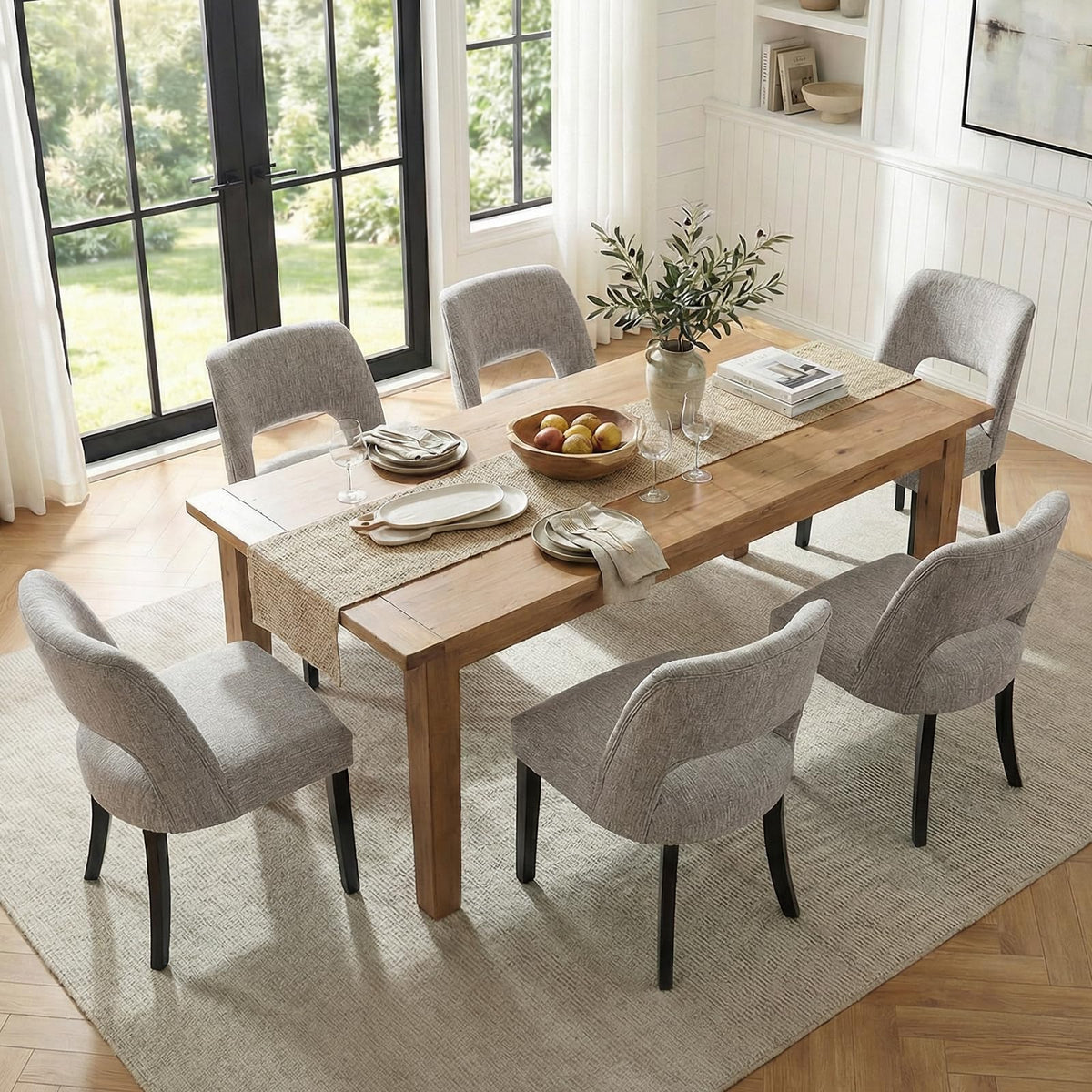 keoni Wooden Dining Chairs Set of 4 with Black Rubberwood Legs and Backrest