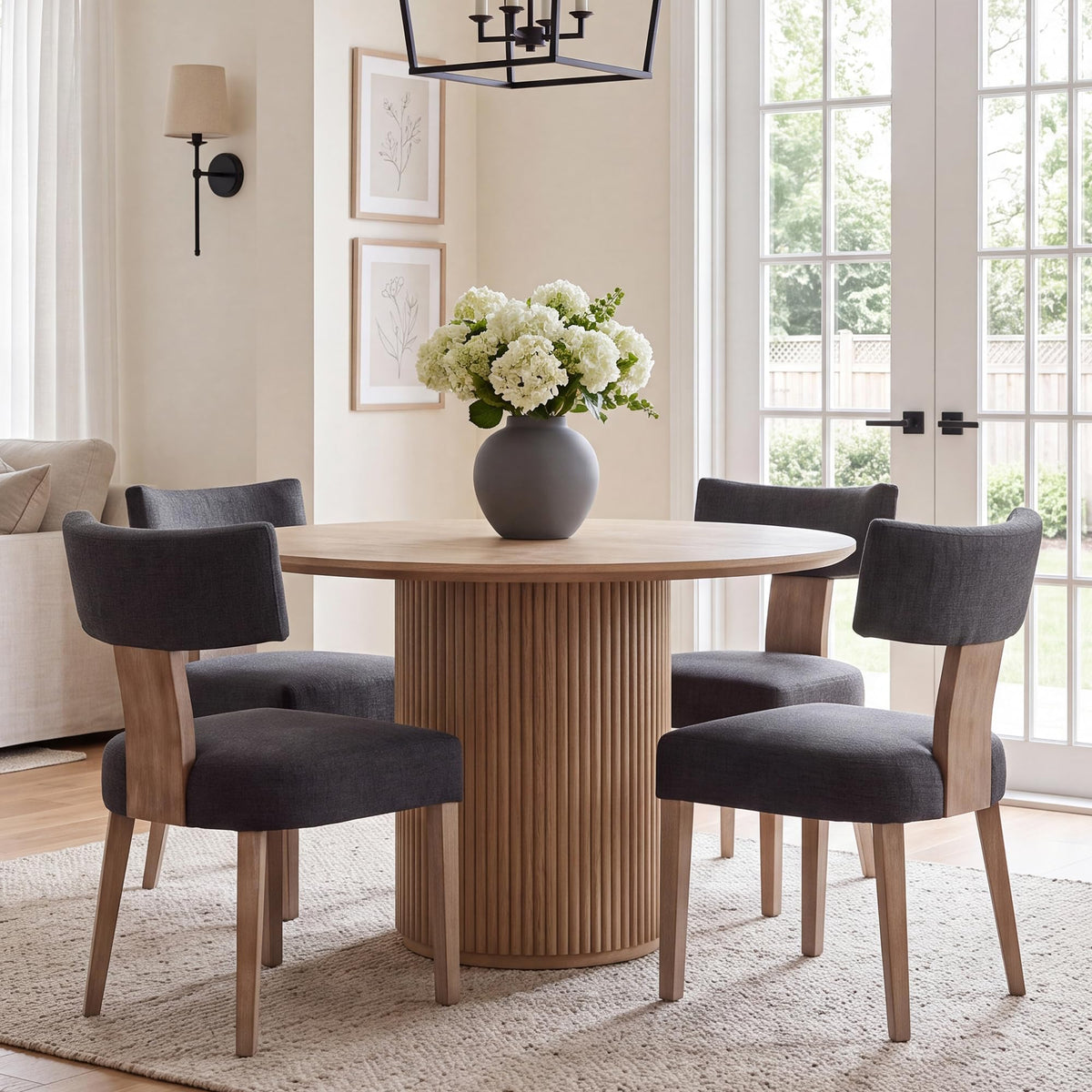 HNY Mid Century Modern Dining Chairs Set of 4, Upholstered Linen Kitchen & Dining Room Chairs with Ergonomic Curved Backrest, Solid Wood Legs, Farmhouse Accent Chair for Home, Apartment, Beige