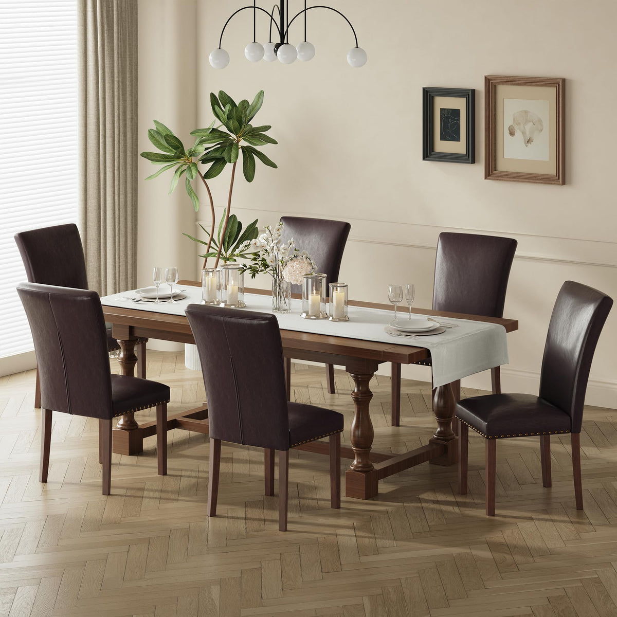 COLAMY Upholstered Parsons Dining Chairs Set of 4, Fabric Dining Room Kitchen Side Chair with Nailhead Trim and Wood Legs - Blue/White Flower