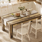 CABIHOME 71" Long Dining Table for 6-8, Rectangular Farmhouse Kitchen Dining Room Table w/Wider H Legs & Large Wooden Tabletop, Sturdy Frame, Wood Strip Base, for Apartment, Kitchen, Dining, Walnut