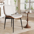 Dining Chairs Set of 2, Mid Century Modern Dining Room Chair, Upholstered Faux Leather Kitchen Chairs with Walnut Bentwood Back and Metal Legs for Kitchen Dining Room Living Room, Black