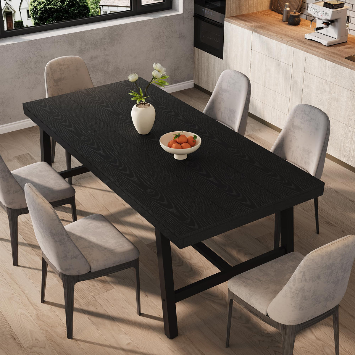 Garvee 71" Farmhouse Dining Table, Rustic Kitchen Table, Brown