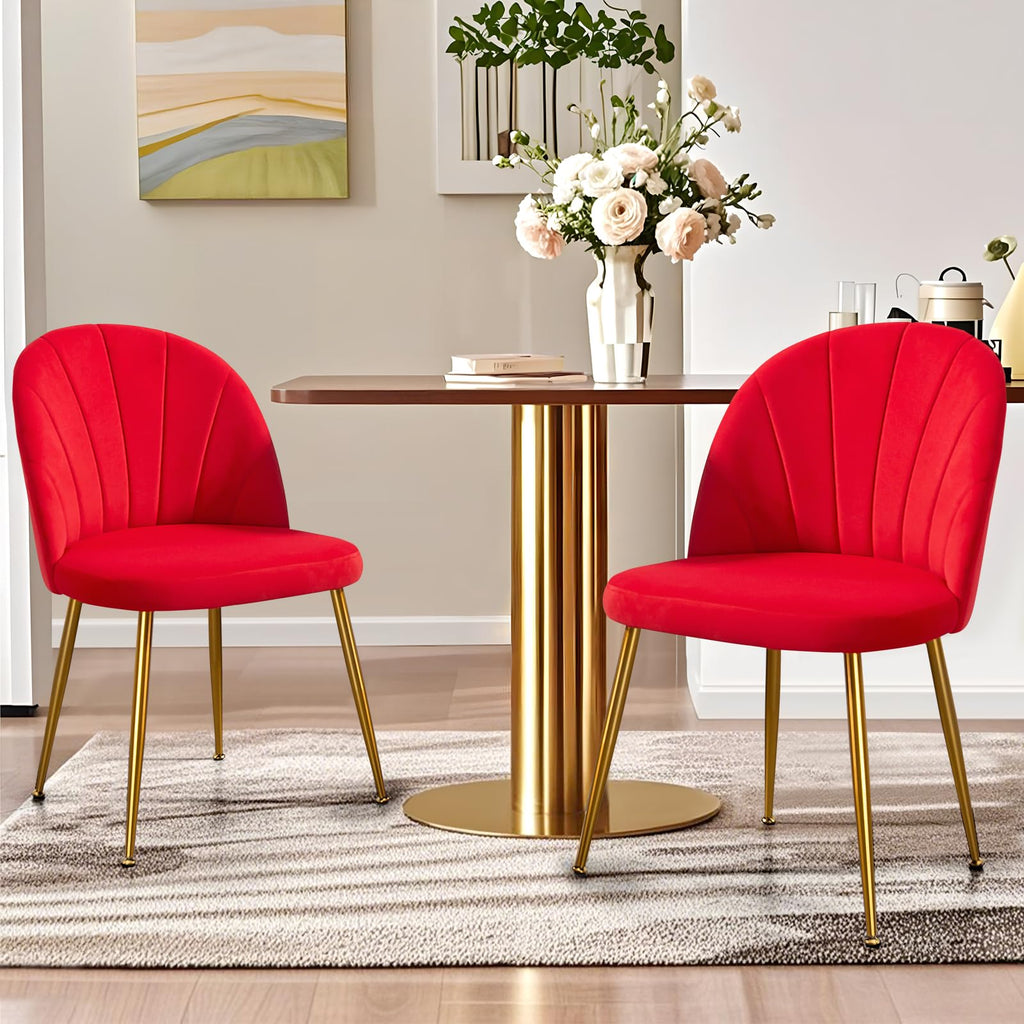 Velvet Dining Chairs Set of 4, Mid-Century Modern Upholstered Kitchen Chair with Metal Gold Legs for Living Room, Dining Room, White