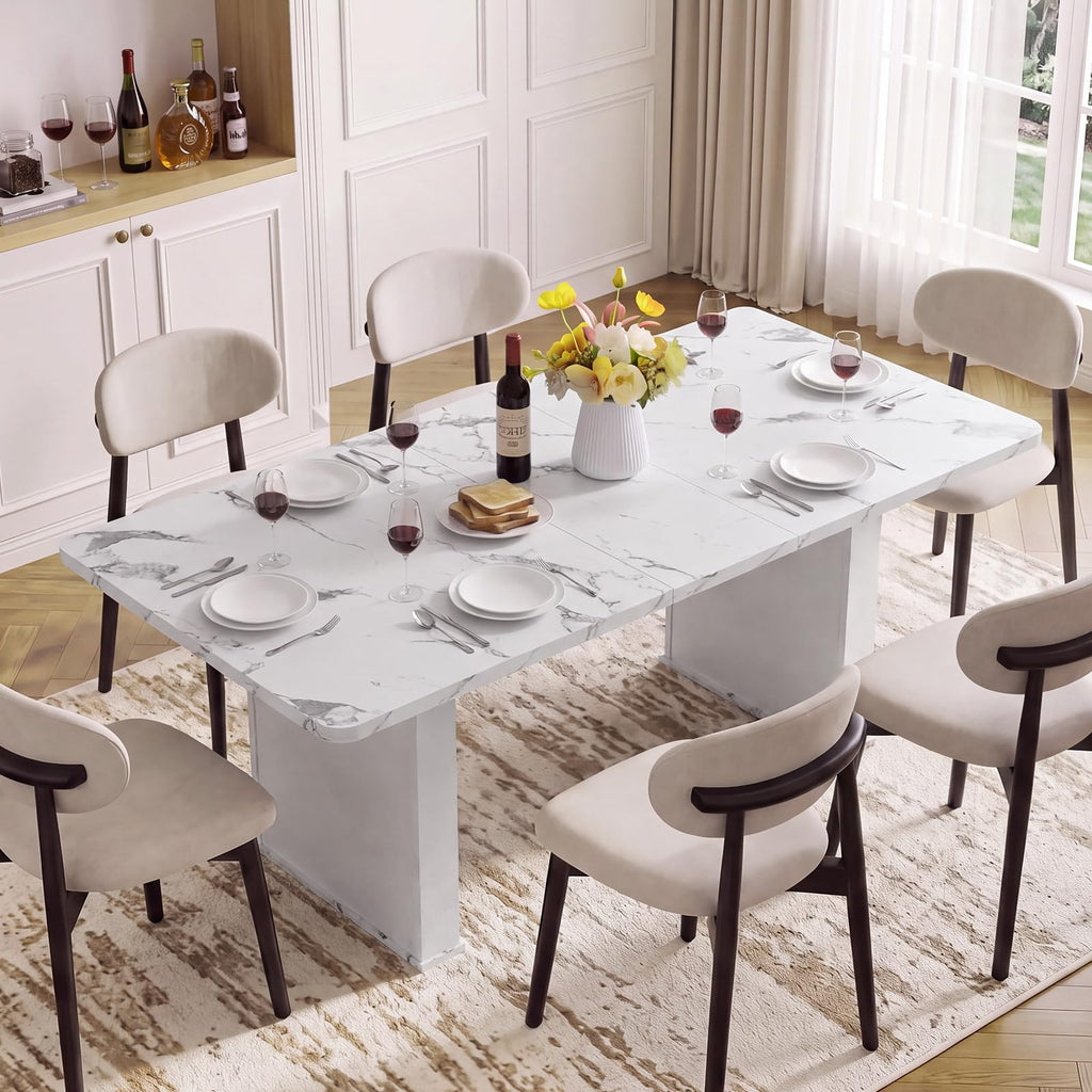 LEYAOYAO Extendable Dining Table for 4-6, 63"–79" with Fluted Base(Walnut)