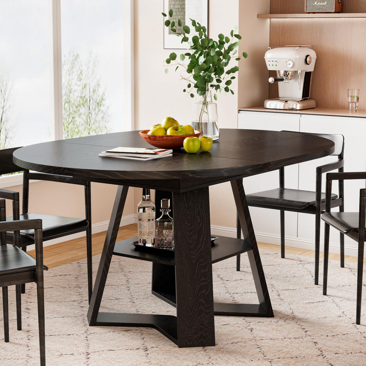 43.3"-59" Extendable Round Oval Dining Table for 4-8 with Storage Shelf