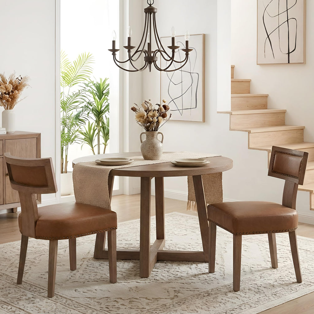 HNY Mid Century Modern Dining Chairs Set of 4, Upholstered Linen Kitchen & Dining Room Chairs with Ergonomic Curved Backrest, Solid Wood Legs, Farmhouse Accent Chair for Home, Apartment, Beige
