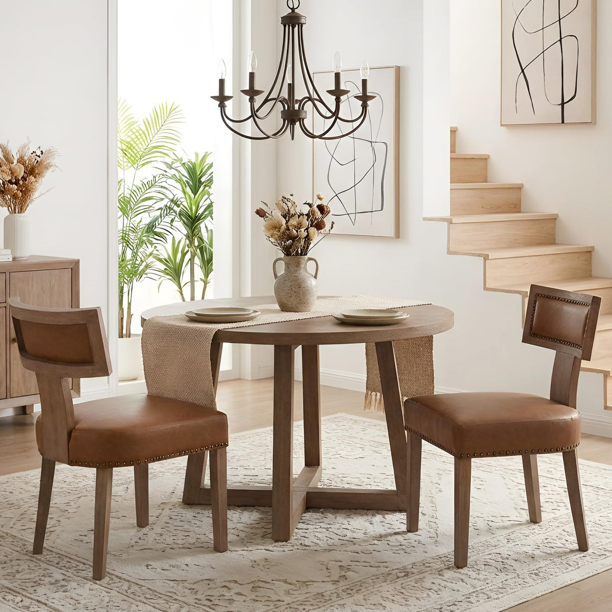 HNY Mid Century Modern Dining Chairs Set of 4, Upholstered Linen Kitchen & Dining Room Chairs with Ergonomic Curved Backrest, Solid Wood Legs, Farmhouse Accent Chair for Home, Apartment, Beige
